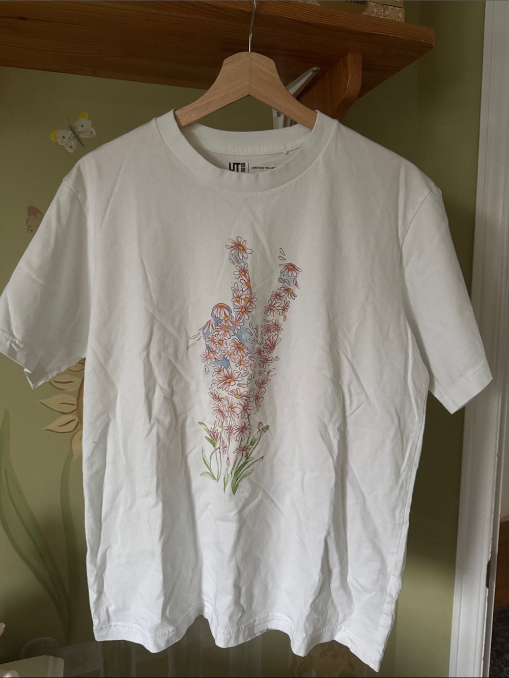 Baggy White Tee with Pastel Floral Peace Sign